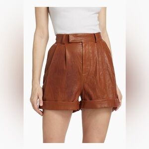 Frame Light Tan/Brown Whiskey Pleated Leather Shorts, Size 6